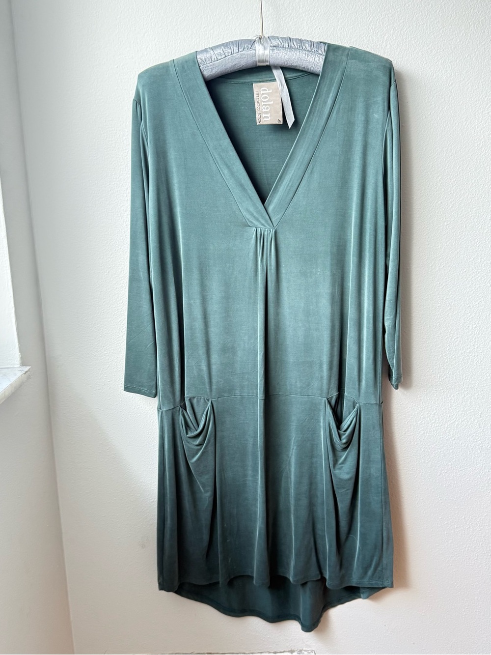dolan Teal V-Neck Long Sleeve Pocket Dress